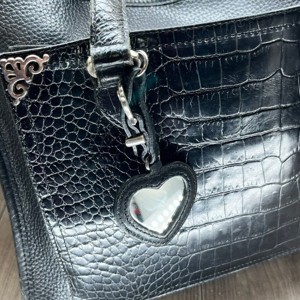 Brighton Womens Handbag Embossed Crocodile Leather Satchel Shoulder Bag Black - Picture 6 of 12